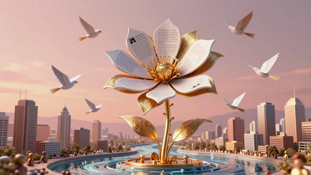 A mechanical flower with fine-tuned stem and few-shot petals, symbolizing hybrid AI synergy.