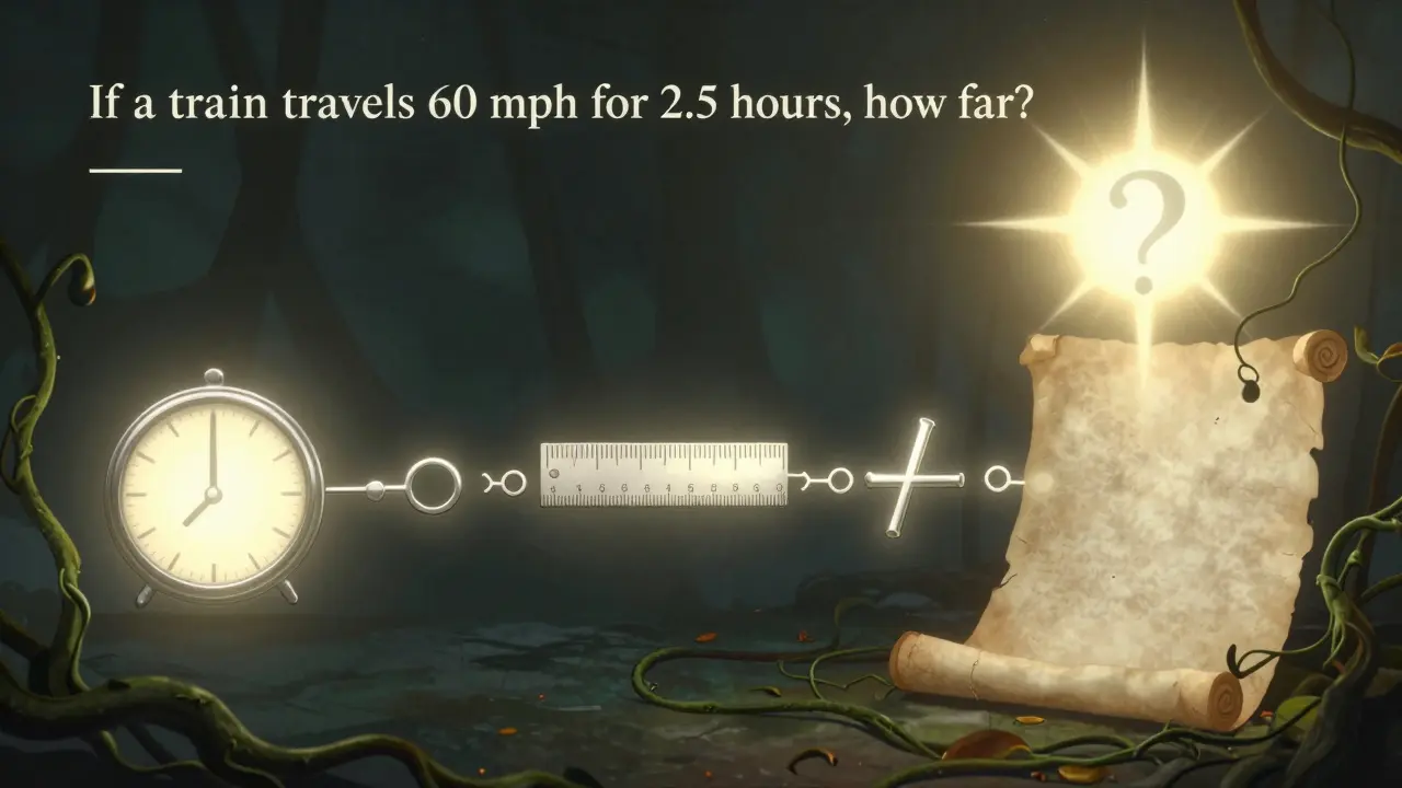 A glowing chain of logic runes leading to a radiant answer, while excessive examples wither in the background.