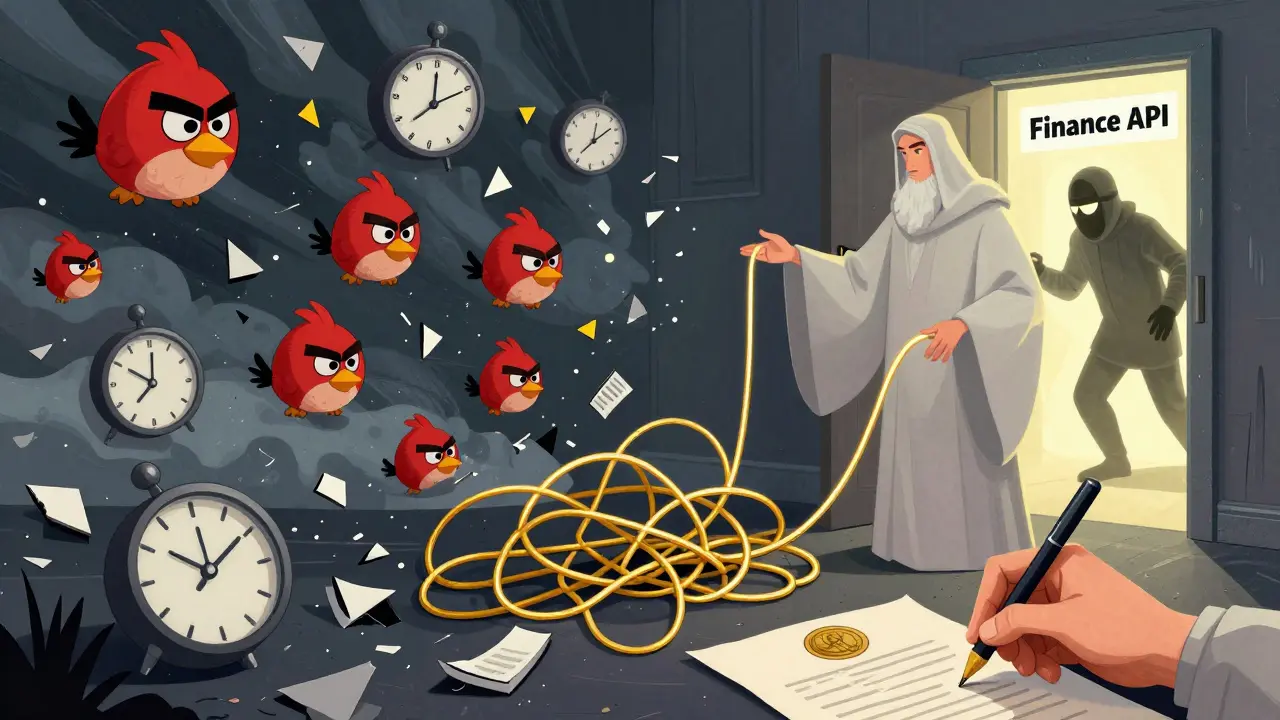 Chaos of alerts versus a serene LLM unraveling them to reveal a hidden intruder, with human validation at center.