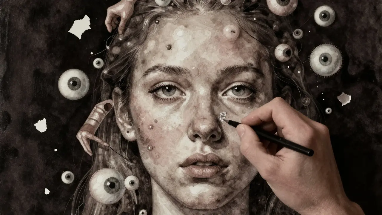 An artist's hand removing static from a canvas, revealing a detailed human face emerging from chaos.