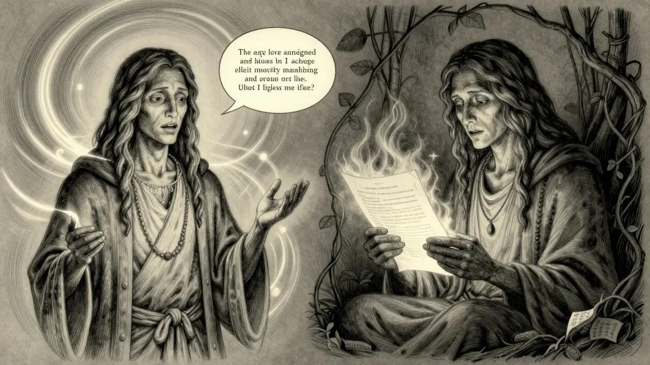 Contrasting AI figures: one surrounded by false visions, the other grounded by a single verified document.