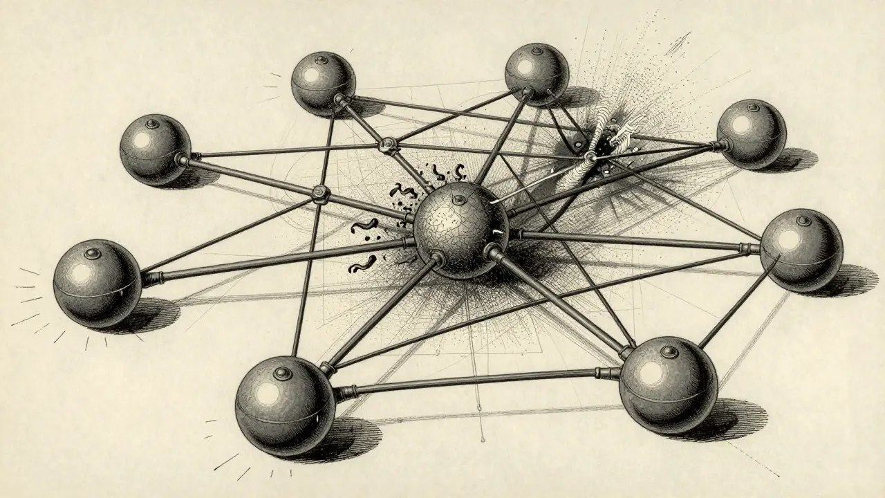 Interconnected network nodes with some fractured links