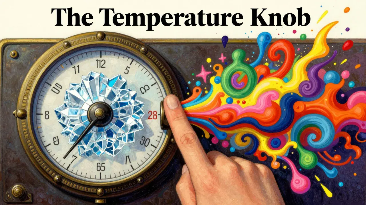 An ornate dial controlling the transition from rigid, predictable patterns to creative, chaotic shapes.