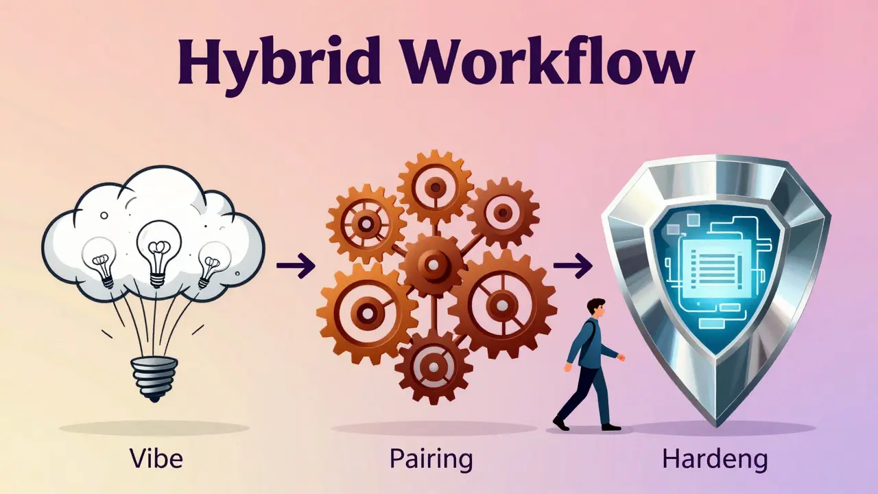 Conceptual artwork showing the progression from a creative spark to a secure software product.