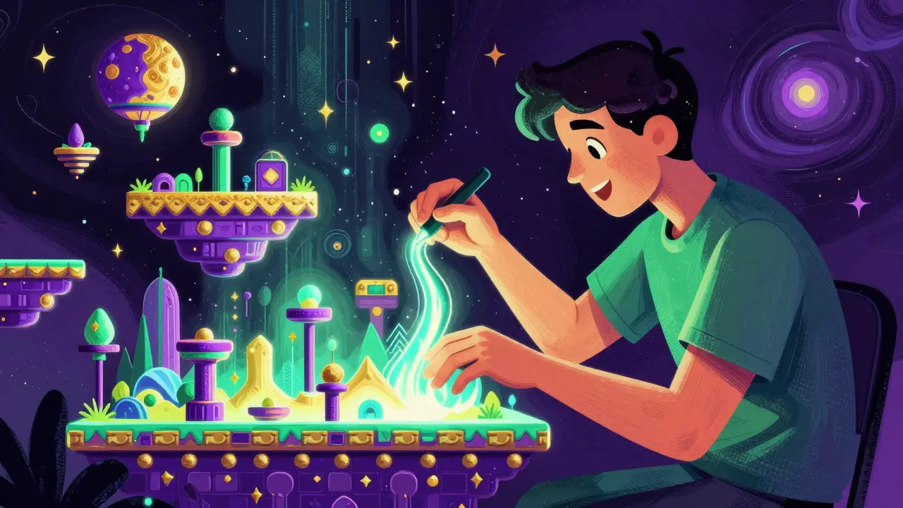 Game developer using light to sculpt a surreal, floaty platformer game world.