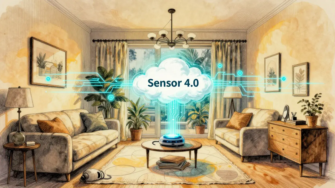 Smart home connected by invisible data sensor threads.