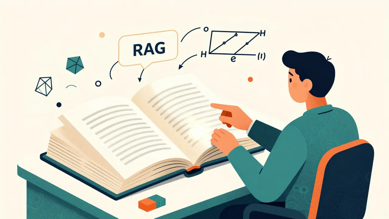 Stylized figure of an AI studying a glowing open textbook with floating mathematical vectors.