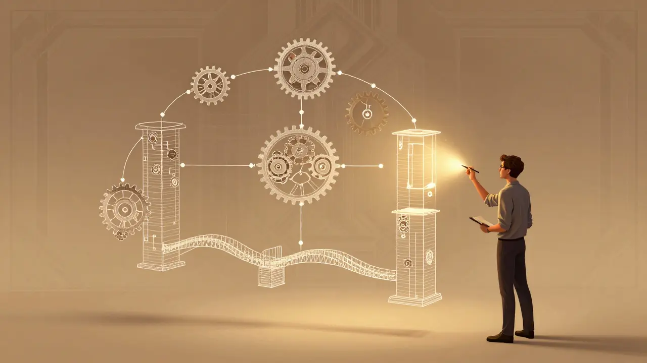 Elegant art deco illustration of logical reasoning structures forming clearly