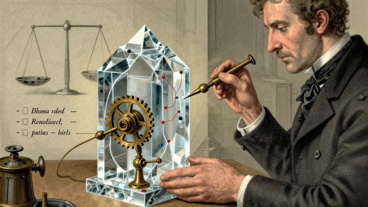 Engineer adjusting internal vectors of a crystal AI model