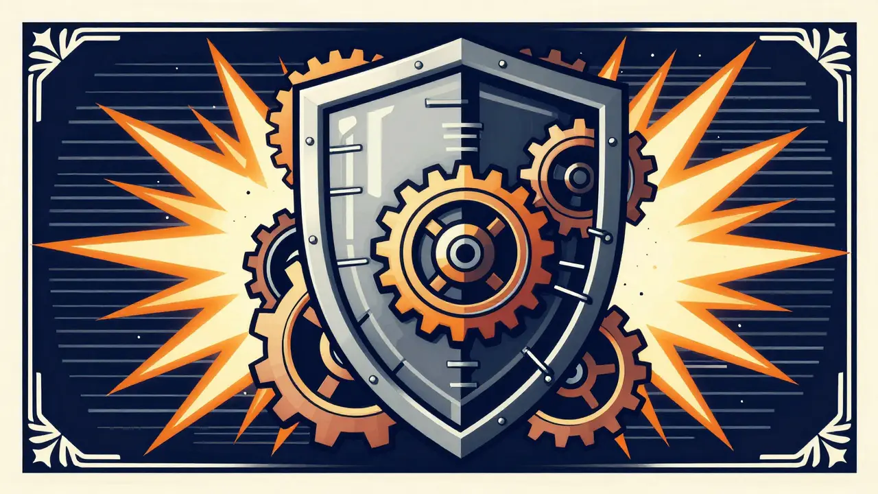 Futuristic shield representing security controls against chaotic data.