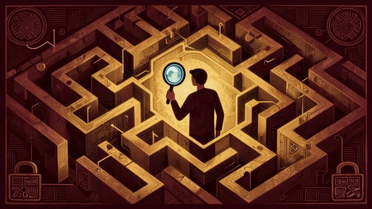 Illustration of a complex maze symbolizing compliance gaps in AI code.