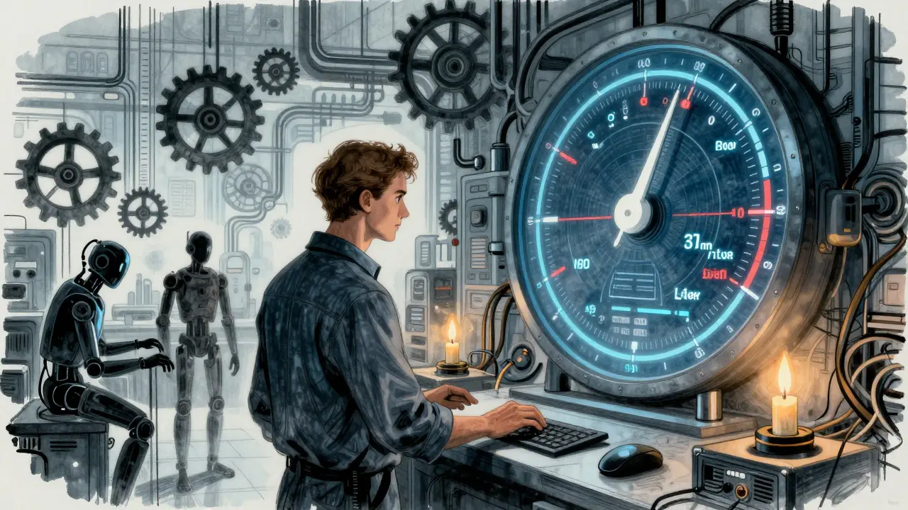Illustration of an engineer monitoring AI agent metrics on a dashboard