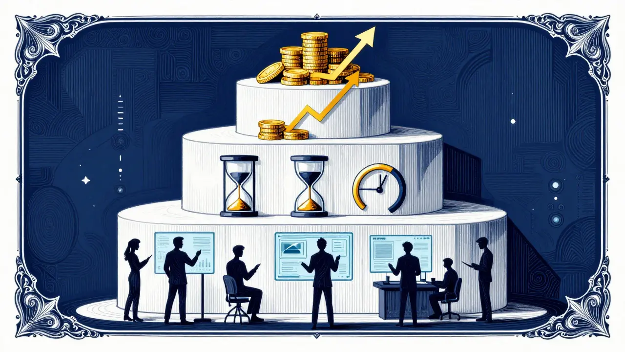 Stylized drawing showing three layers of AI metrics: adoption, productivity, and revenue.