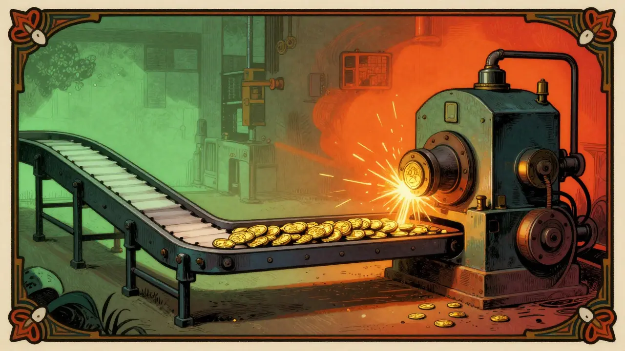Artistic depiction of cheap input vs expensive output token processing machinery