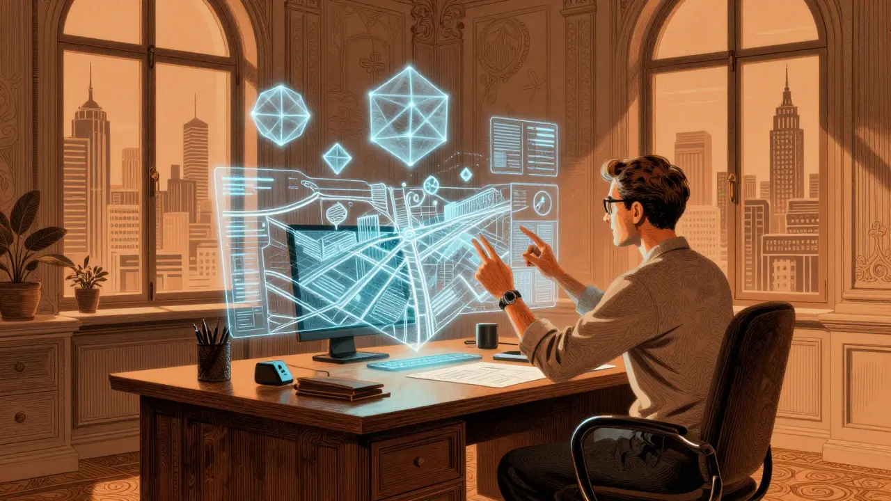 City planner using AI-generated designs for urban policy solutions.