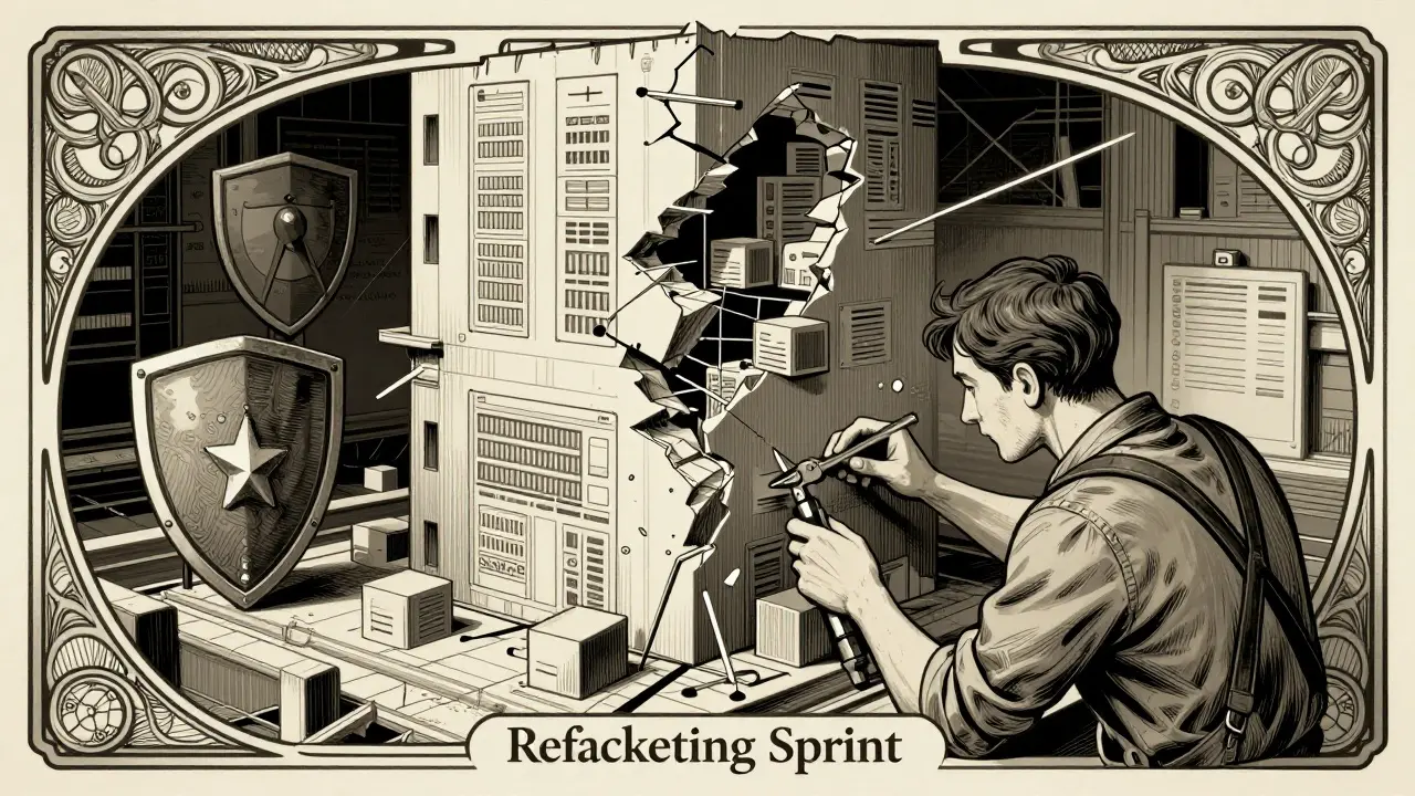 Engineer reinforcing a digital structure during a dedicated refactoring sprint