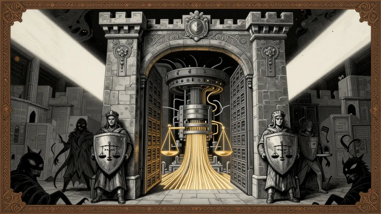 Fortress metaphor for strict AI governance and regulatory compliance