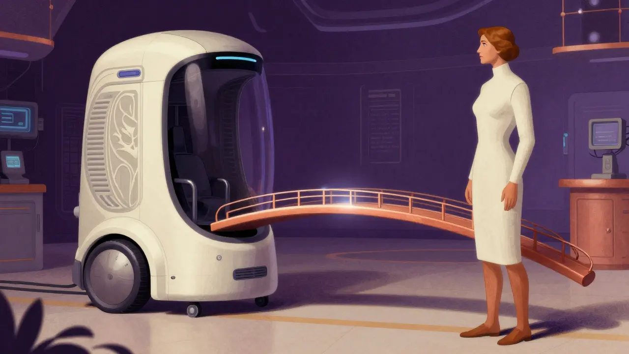 Illustration of a human overseeing an autonomous machine in a safe, elegant setting.
