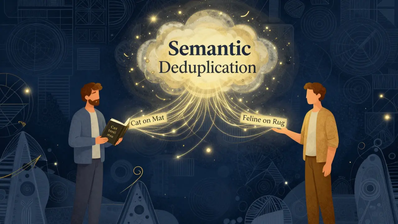 Two figures connected by light threads representing semantic similarity