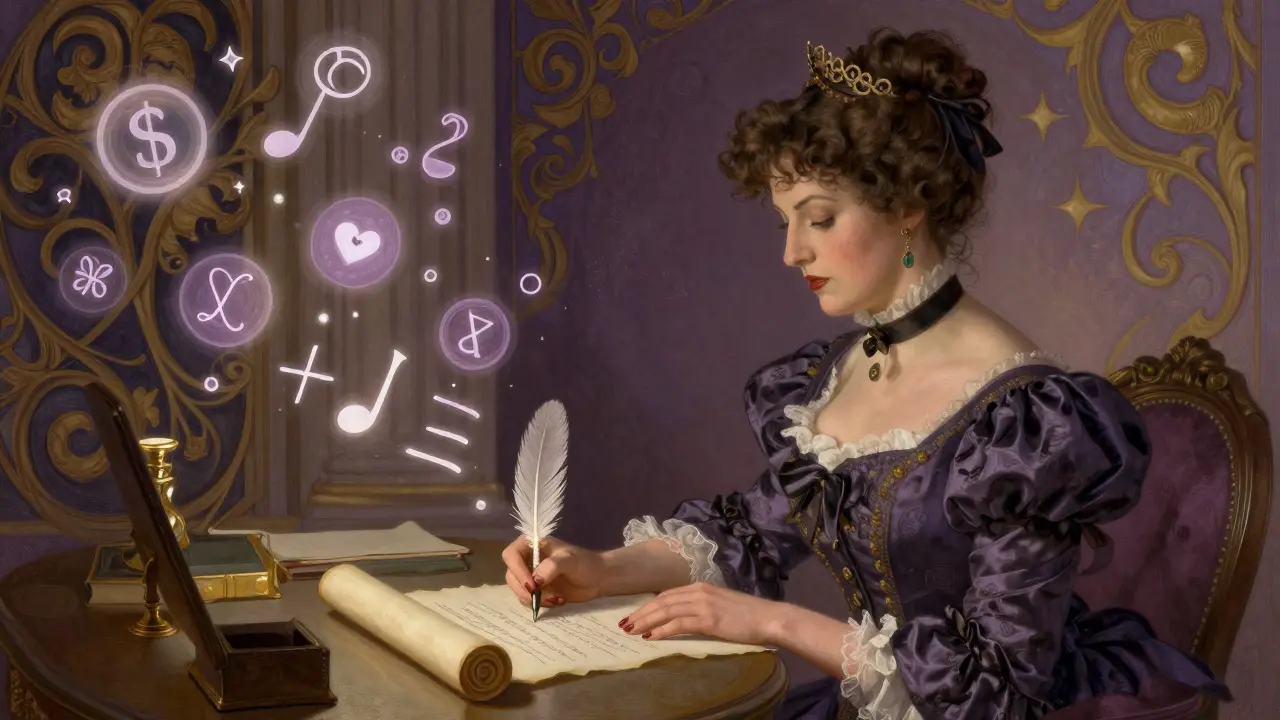 Woman writing prompts that turn into ethereal shapes in the air.
