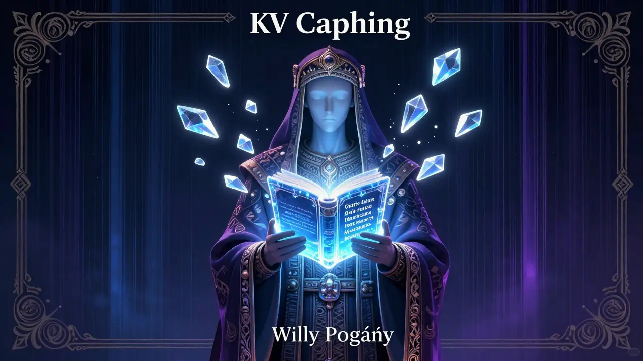 AI librarian holding glowing cache crystals, Willy Pogány illustration