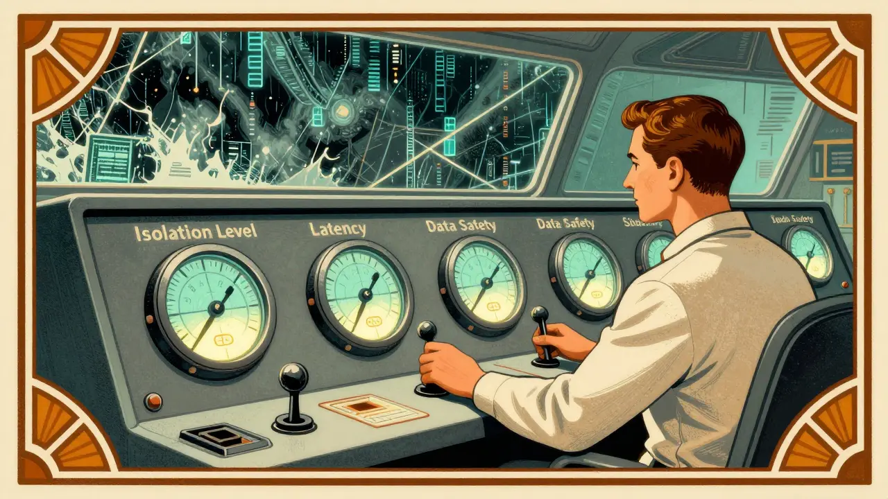 Engineer balancing security dials in a futuristic control room