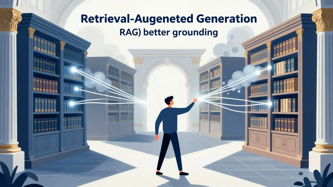 Illustration of AI retrieving accurate data to prevent hallucinations