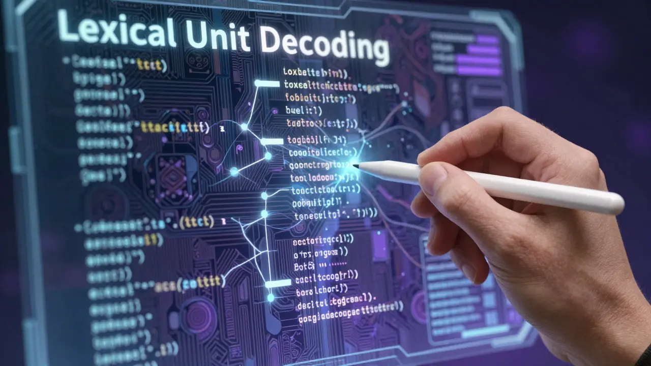 Illustration of chunk-based code prediction with glowing interfaces
