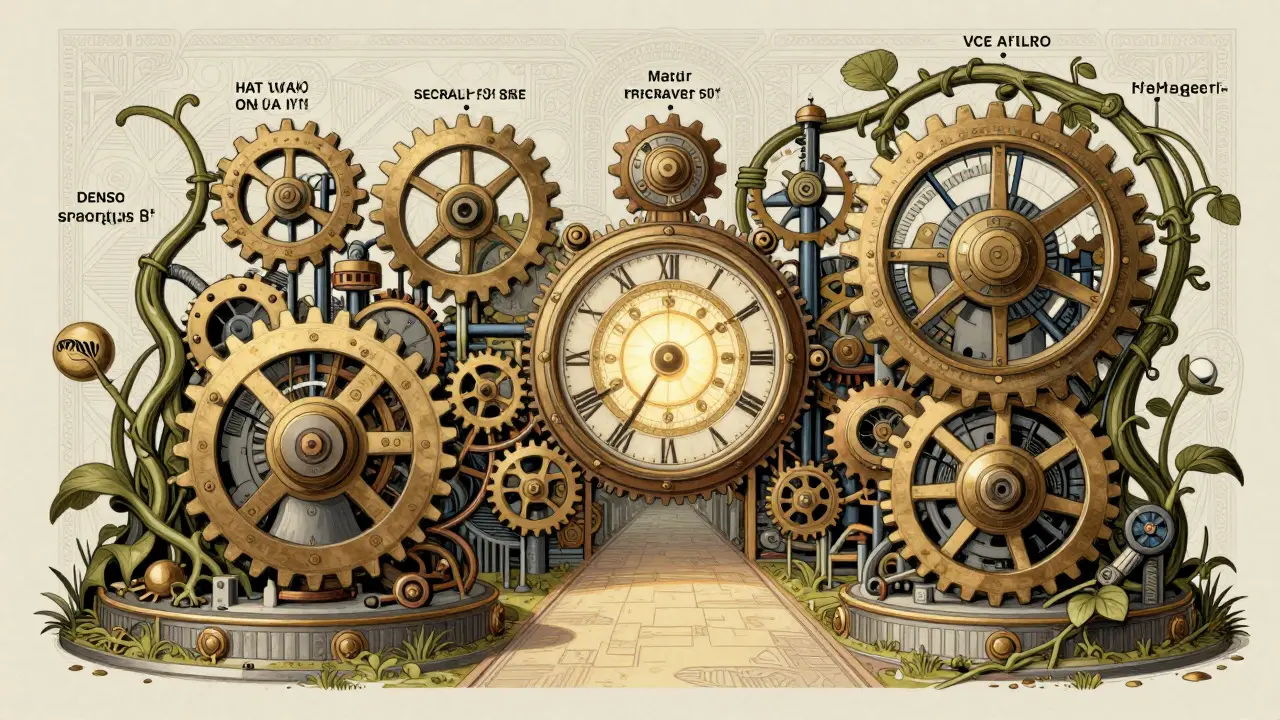 Ornate clockwork mechanism representing hybrid vector database infrastructure