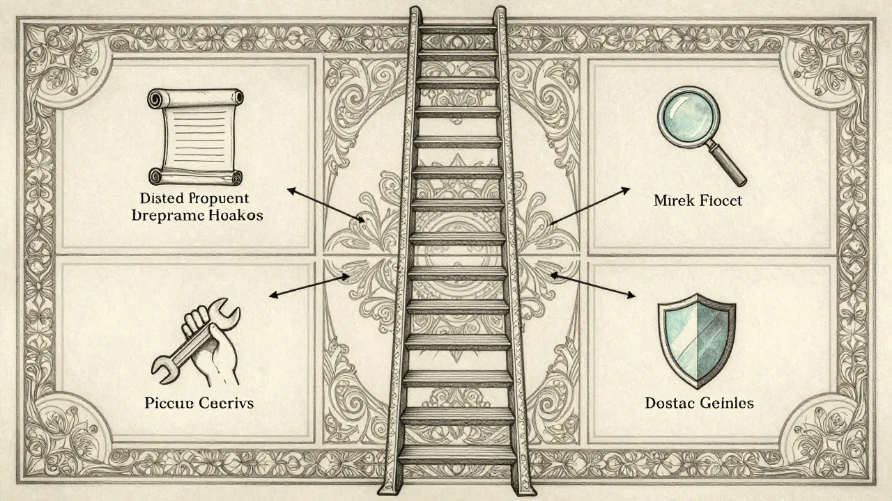 Ornate staircase illustrating the five phases of prompt error analysis