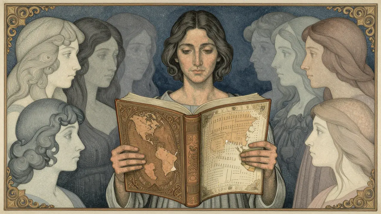 Stylized drawing of a figure holding a book with missing pages, representing algorithmic bias in AI data.