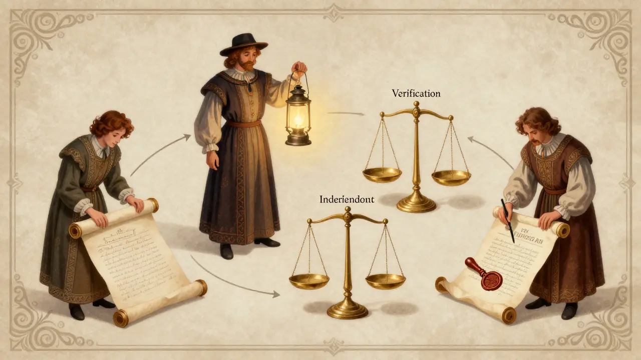 Decorative illustration of the four-step Chain-of-Verification process