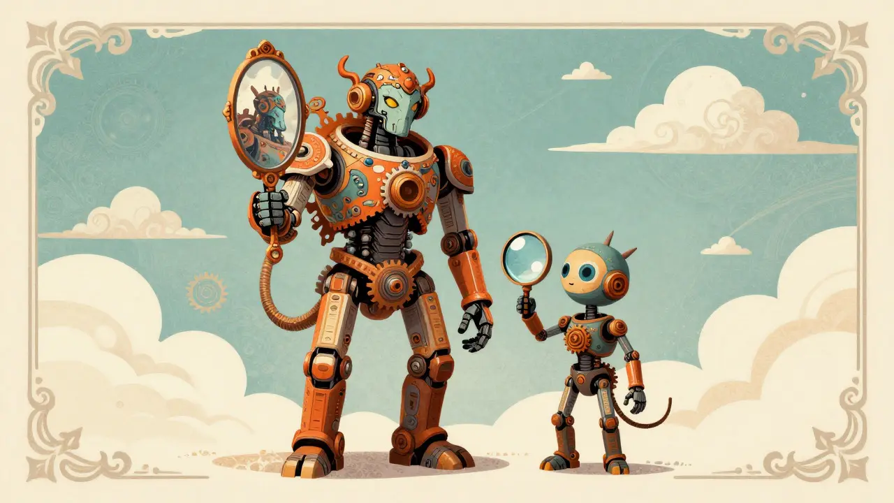 Illustration comparing large and small AI models, showing how size affects truthfulness.