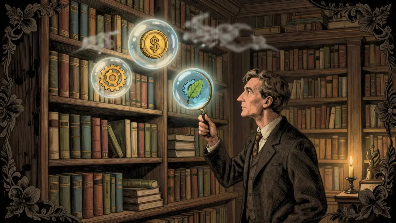 Librarian selecting specific glowing bubbles from shelves under candlelight