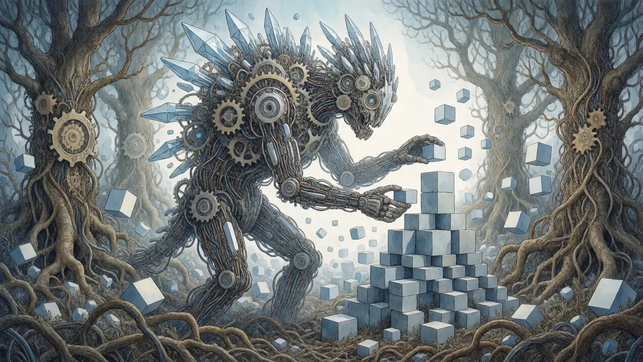 Mechanical agentic AI building a structure from code blocks