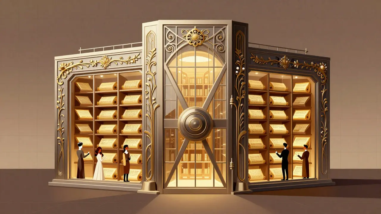 Organized prompt library vault with steward figures