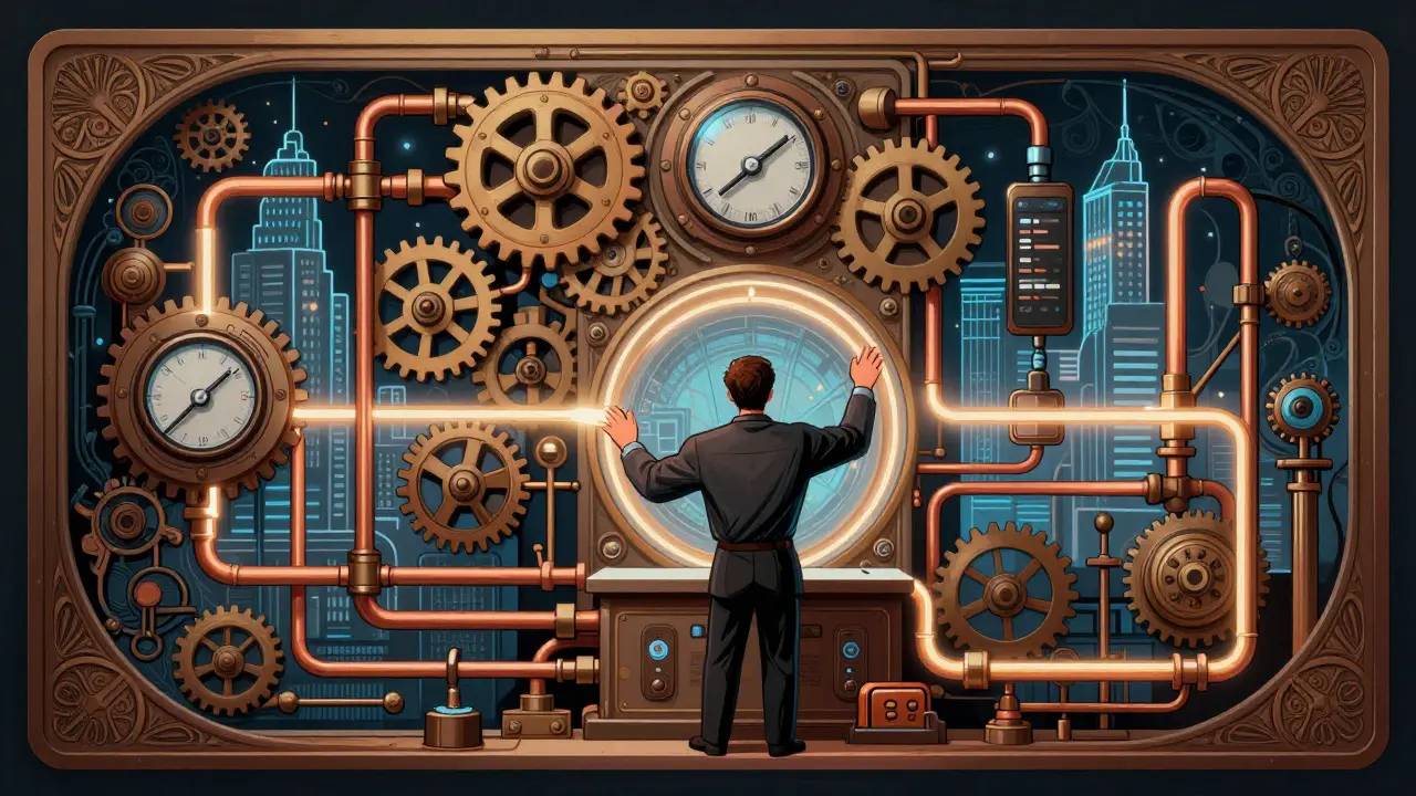 Ornate mechanical control panel symbolizing advanced LLM scheduling systems