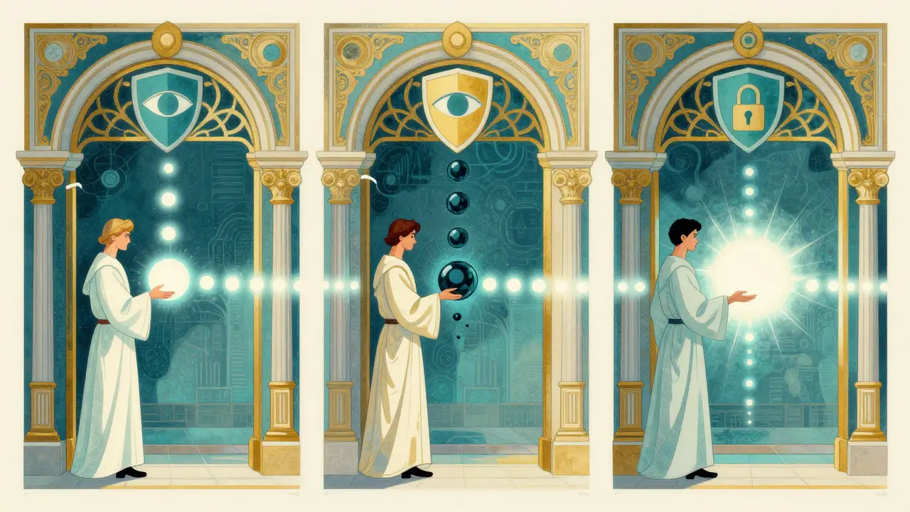 Stylized image of security guards filtering risky code data