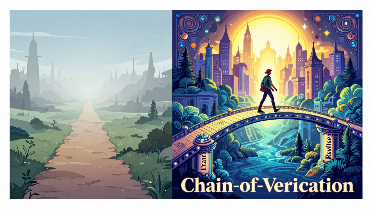 Stylized poster comparing direct reasoning with verified accuracy