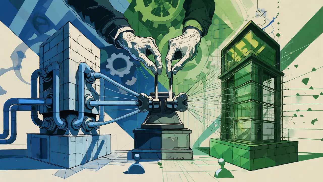 Artistic depiction of blue-green deployment strategies with two structures