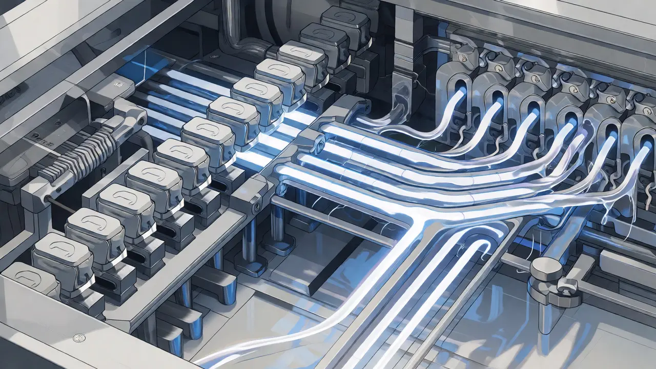 Technical drawing showing prefill queues and memory bandwidth flowing through an LLM serving engine.