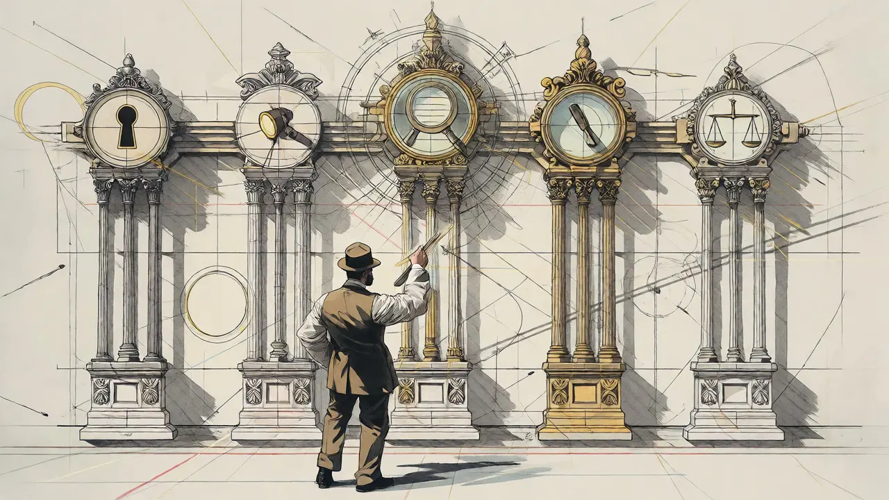 Whimsical architect reviewing an ornate blueprint of the five-step prompting framework.