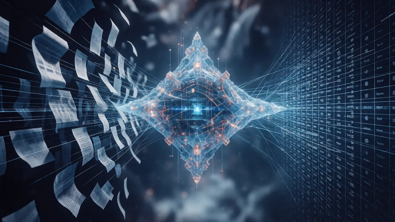 Abstract crystal core connecting data fragments and vector grids
