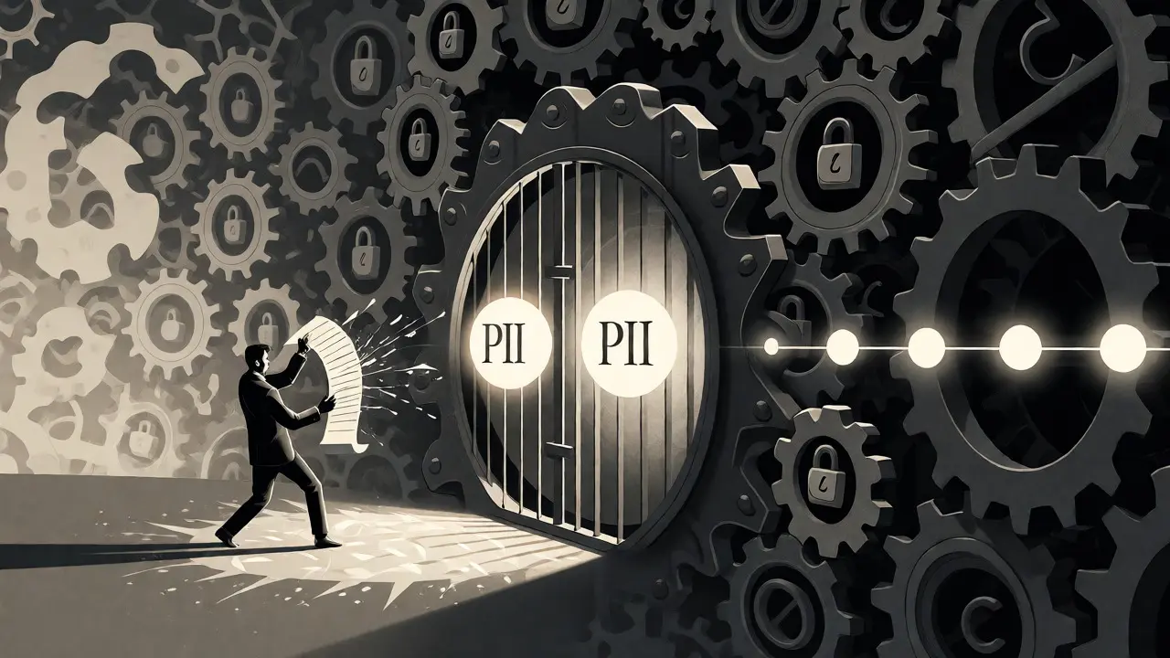 Conceptual art of security gates protecting data orbs from chaotic prompts