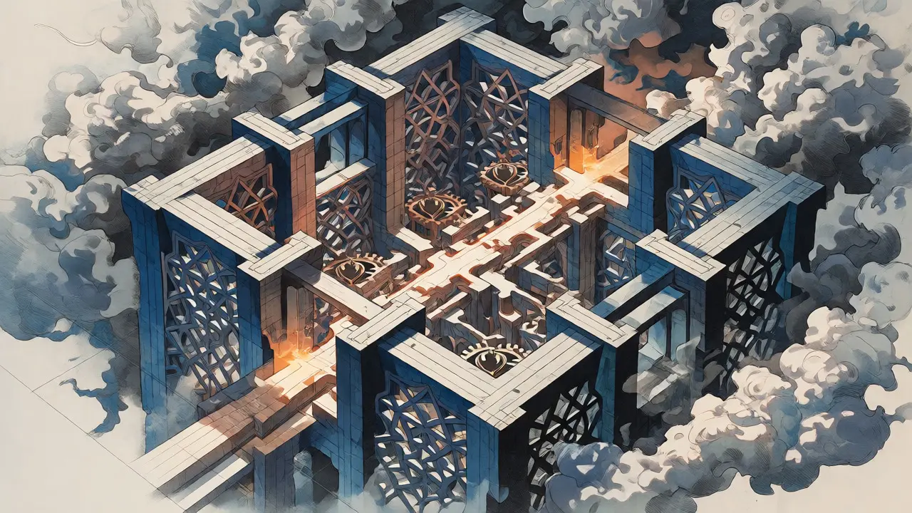 Crystalline fortress of logic shielding a core from chaotic data clouds