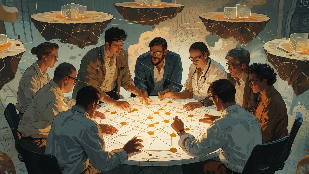 Experts collaborating to bridge fragmented data silos with golden threads