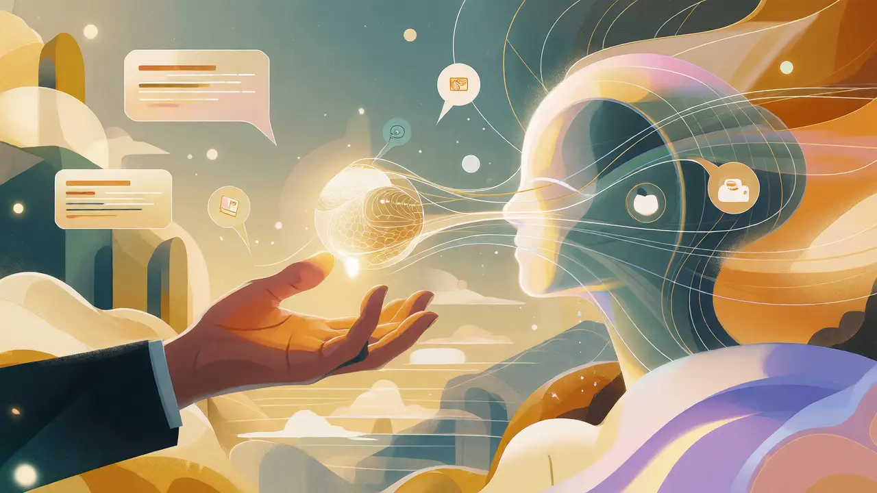 Harmonious exchange of data between human and AI via a bridge of light.