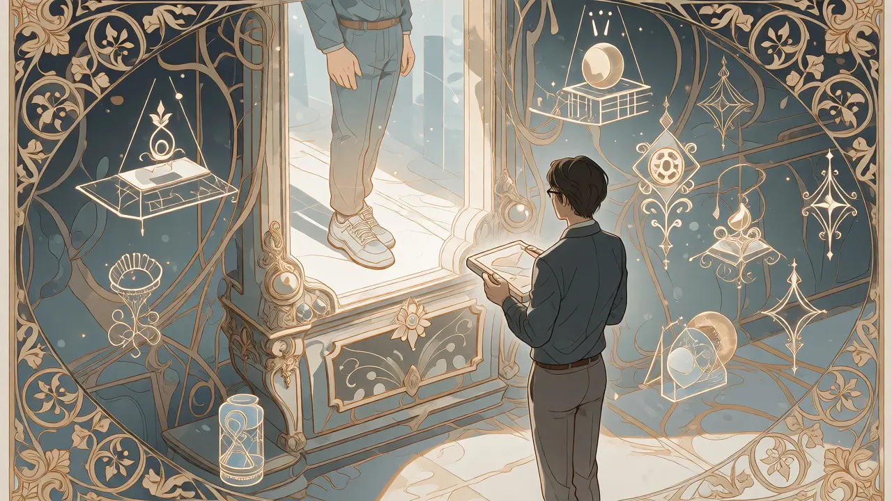Predictive AI showing a user their future needs through a magical projection.