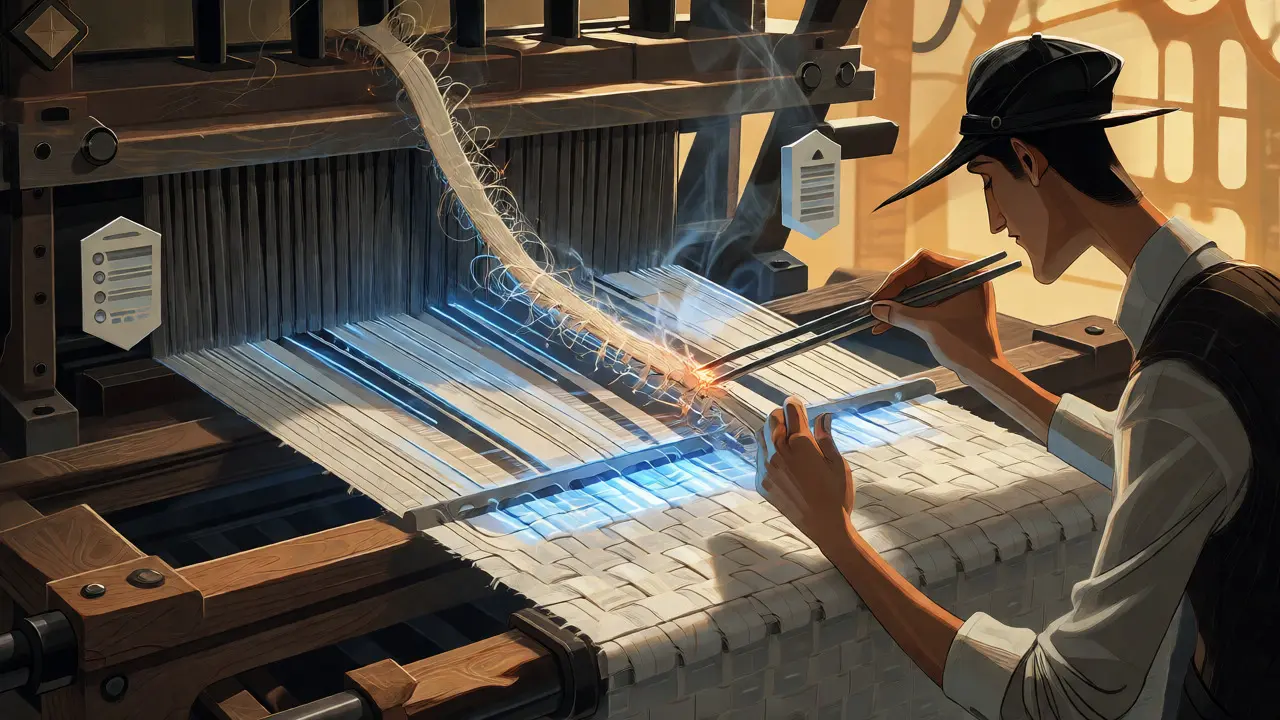 Weaving machine illustrating security flaws in AI-generated software code